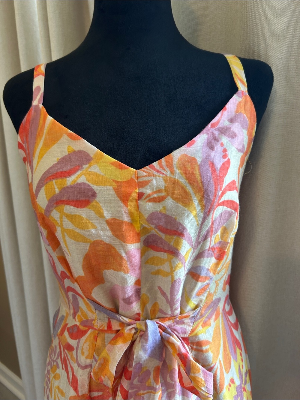 MSK Strappy Tie-Waist Midi Dress in Orange, Pink and Yellow - Picture 3 of 10